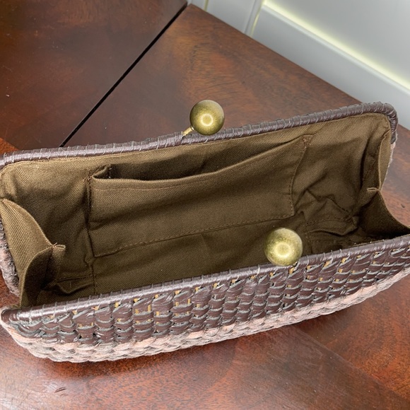 Kayu Brown Raffia & Cotton Clutch With Kiss Clasp - Picture 10 of 15